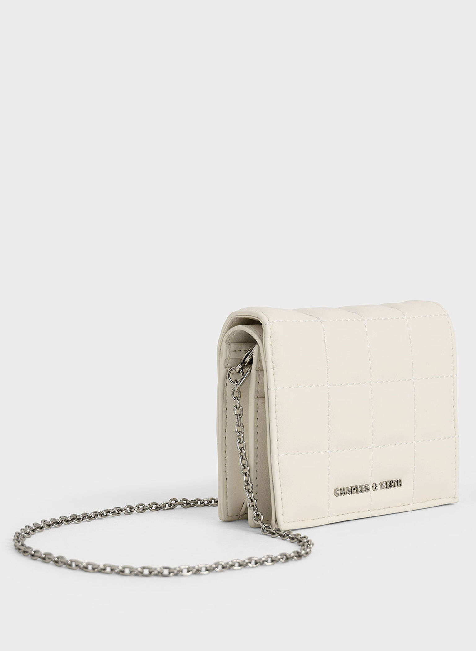 Cassia Quilted Chain-Handle Mini Wallet, Cream, hi-res