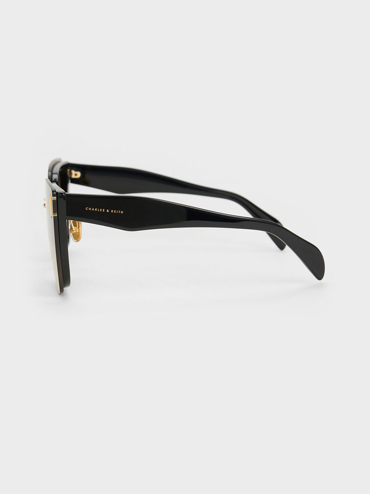 Recycled Acetate Geometric Butterfly Sunglasses, Black, hi-res