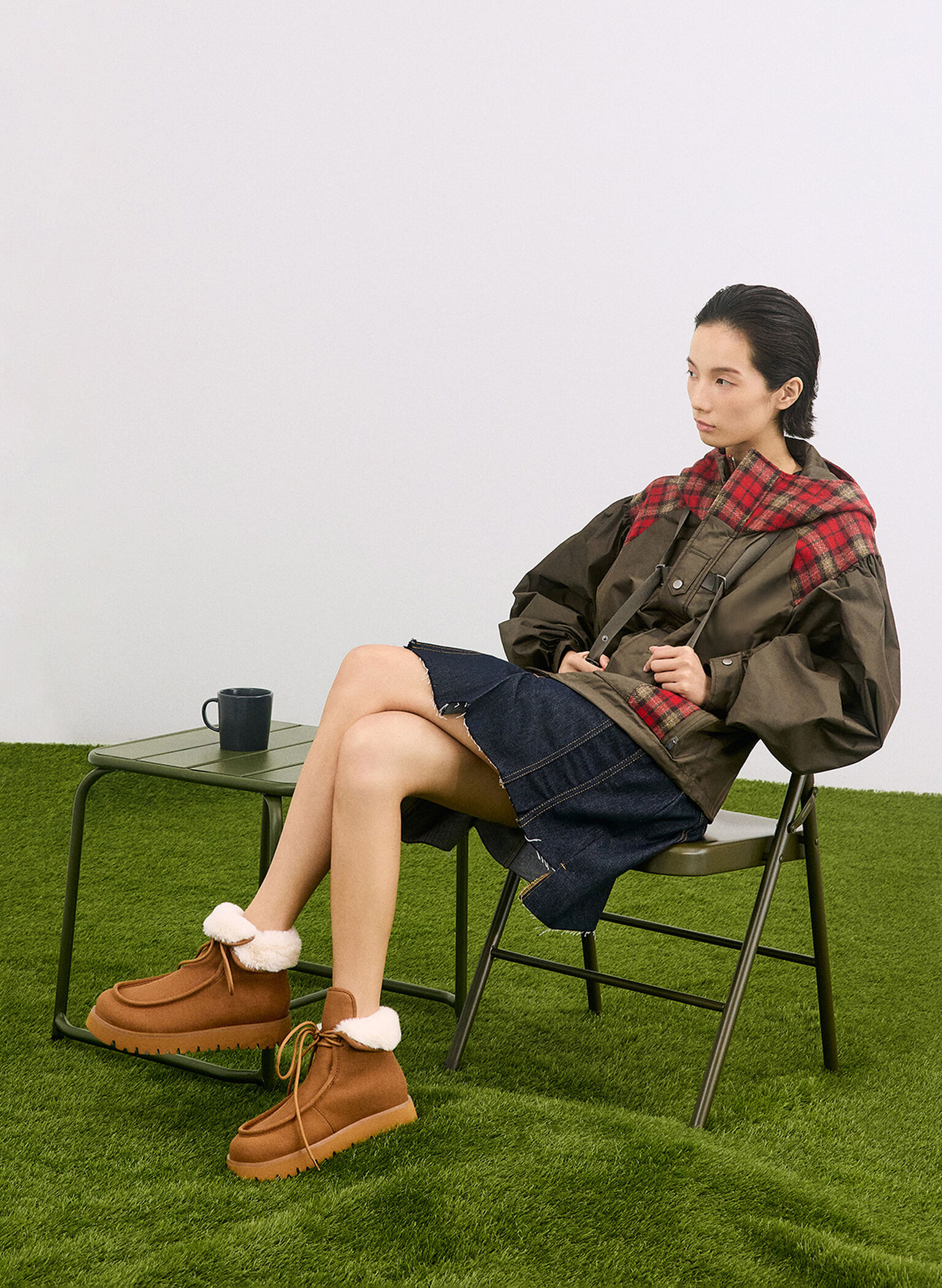 Textured Fur-Lined Ridged-Sole Ankle Boots, Brown, hi-res