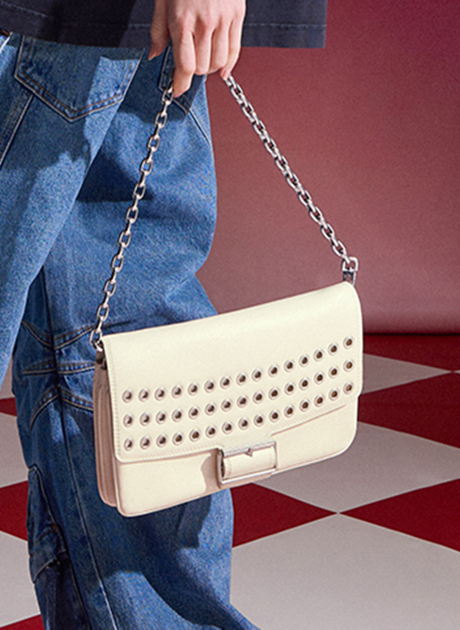 Liv Grommet Chain-Handle Shoulder Bag, Cream, hi-res