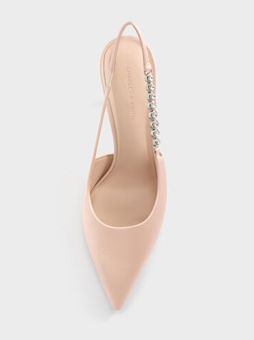 Flores Recycled Polyester Gem-Strap Slingback Pumps, Beige, hi-res