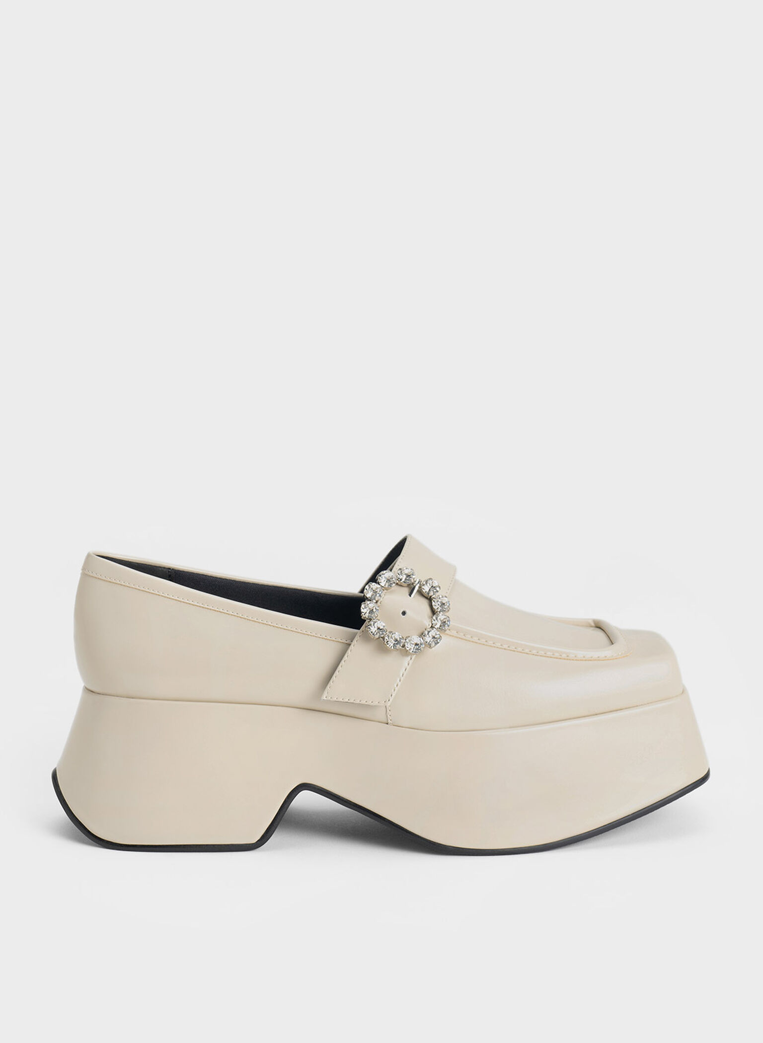 Gem-Embellished Chunky Platform Loafers, Chalk, hi-res