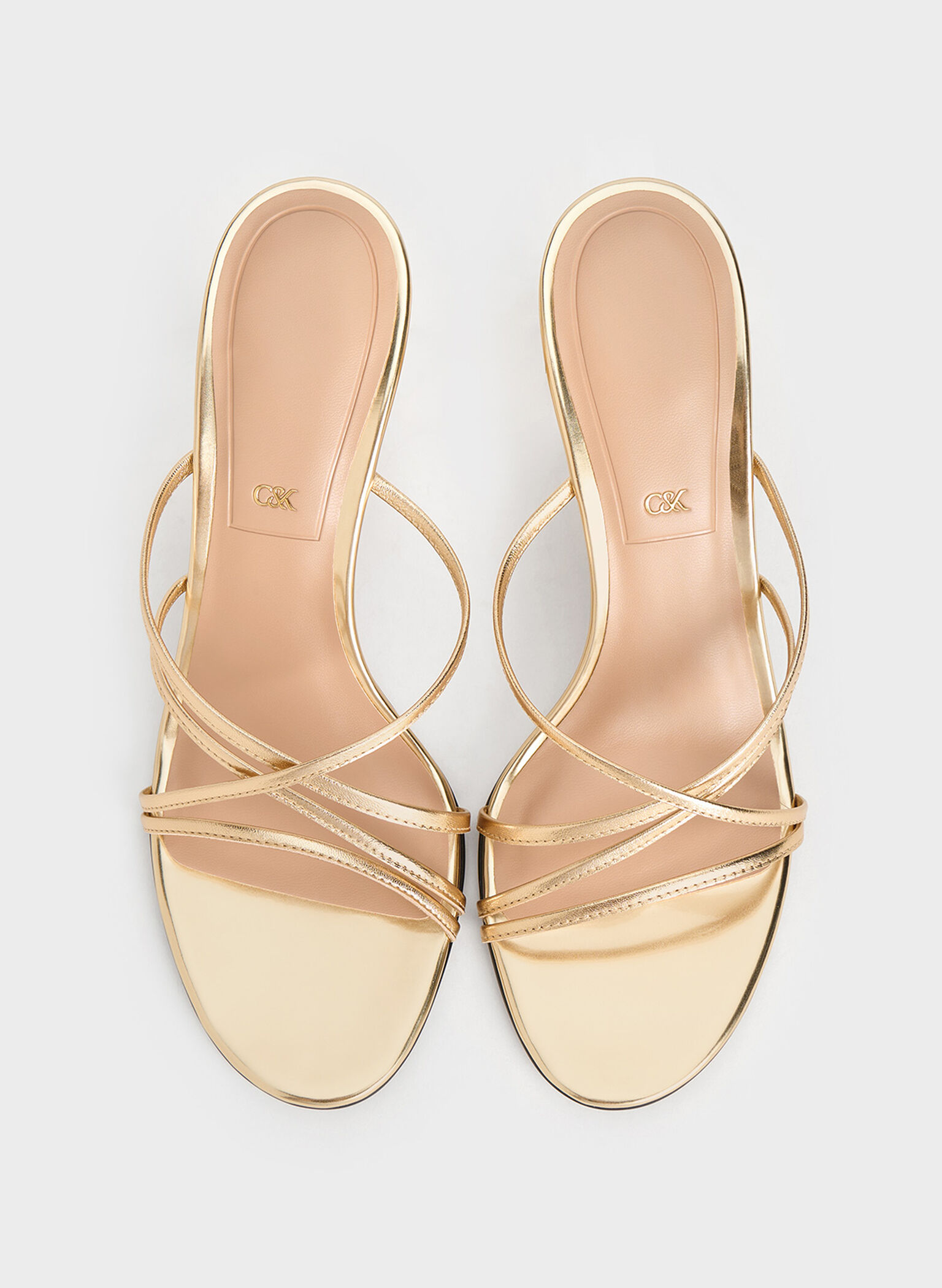 Orly Leather Metallic Strappy Slant-Heel Mules, Gold, hi-res