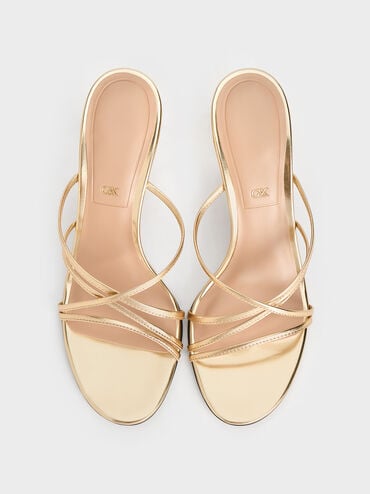 Orly Leather Metallic Strappy Slant-Heel Mules, Gold, hi-res