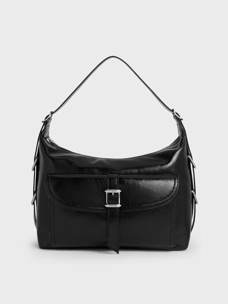 Bryna Belted Hobo Bag, Noir, hi-res