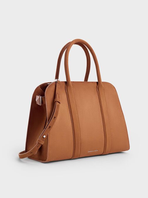 Axel Faux Suede Bowling Bag, Brown, hi-res