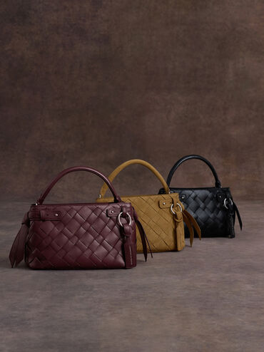 Ivette Woven Top Handle Bag, Noir, hi-res