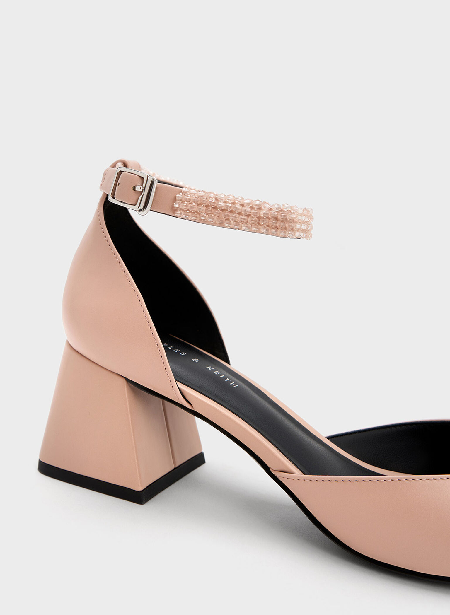 Beaded Ankle-Strap D'Orsay Pumps, Nude, hi-res