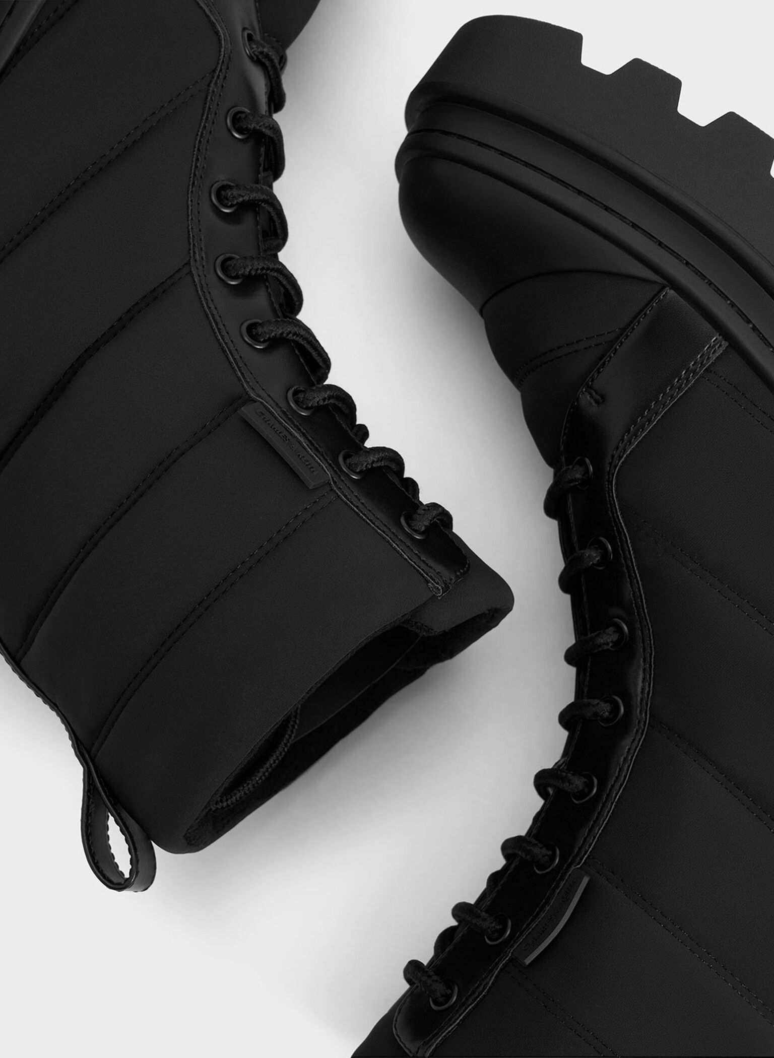 Nylon Puffy Ridged-Sole Boots, Black Textured, hi-res