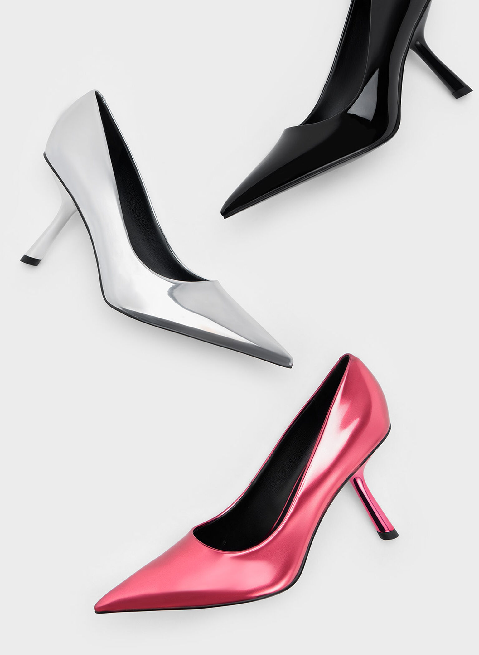 Metallic Slant-Heel Pointed-Toe Pumps, Fuchsia, hi-res