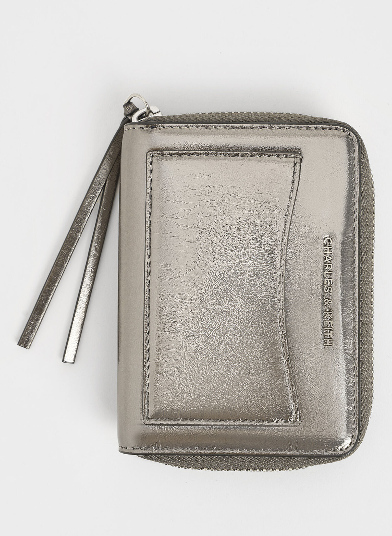 Xylia Metallic Zip-Around Wallet, Pewter, hi-res