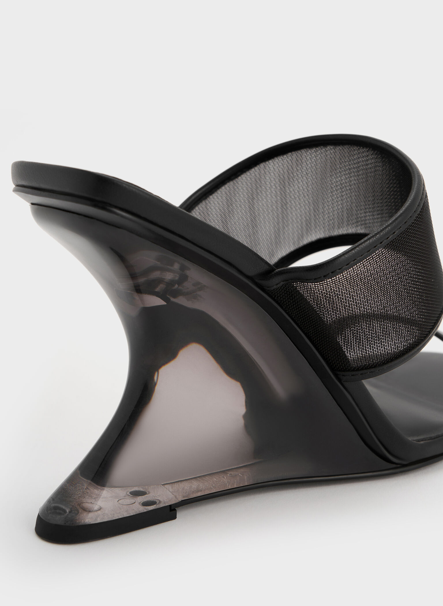 Mesh Sculptural-Heel Wedges, Black Textured, hi-res