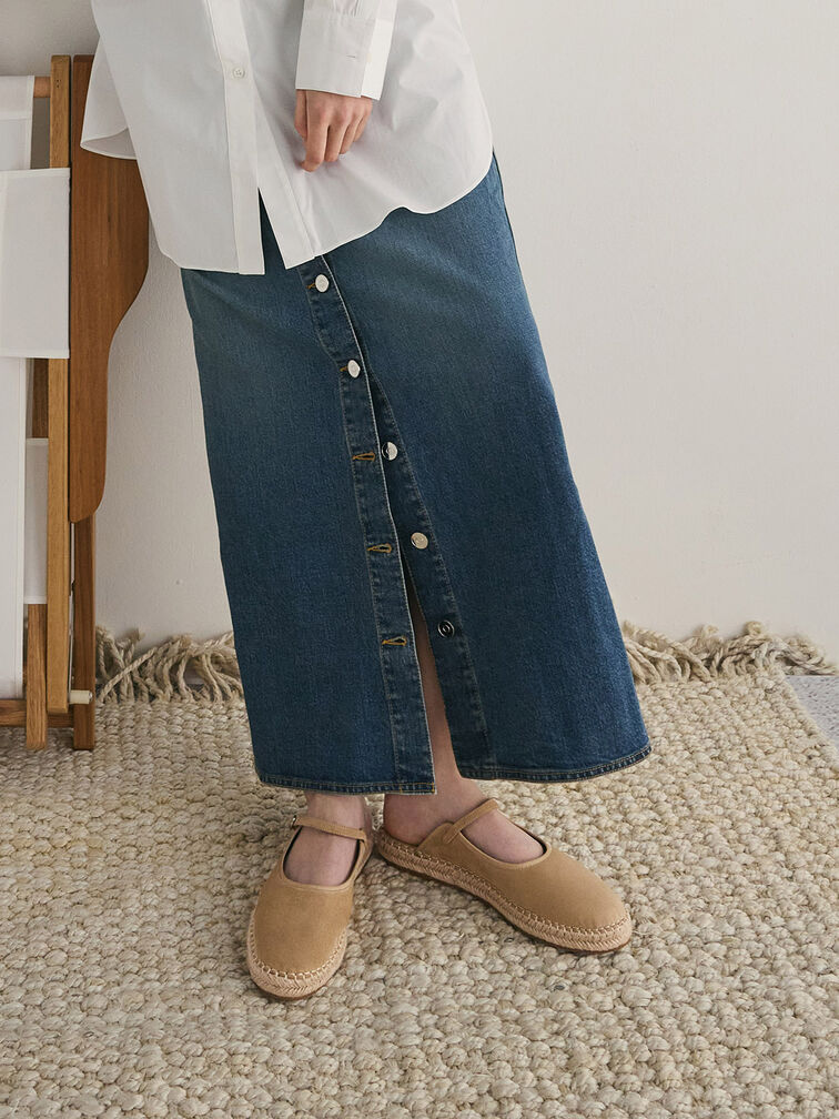 Faux Suede Slip-On Mary Jane Espadrilles, Sand, hi-res