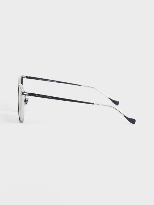 Two-Tone Wire Frame Butterfly Sunglasses, Black, hi-res