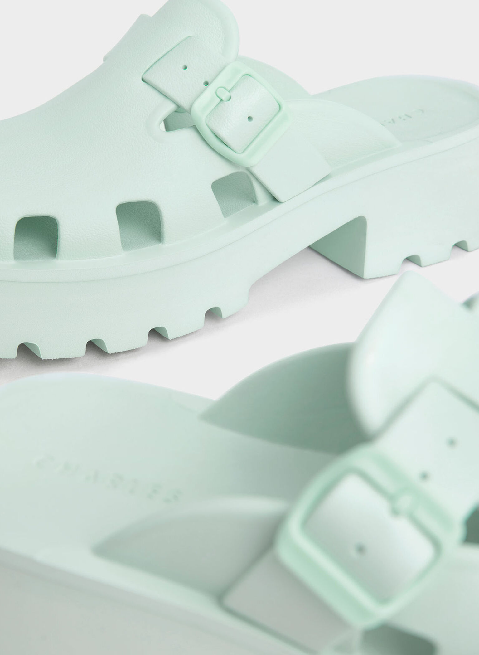 Mae Buckled Platform Mules, Mint Green, hi-res
