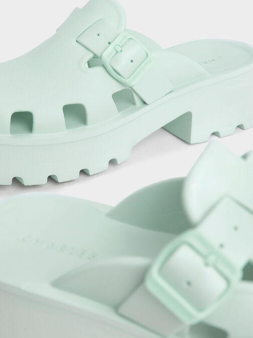 Mae Buckled Platform Mules, Mint Green, hi-res