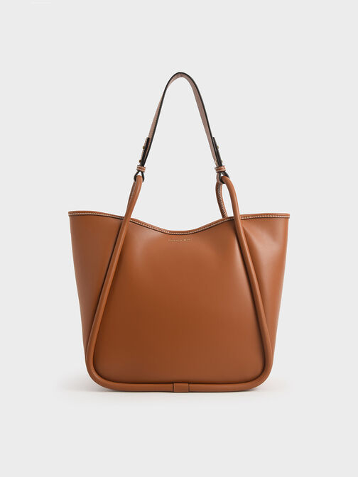 Tubular Slouchy Tote Bag, Cognac, hi-res