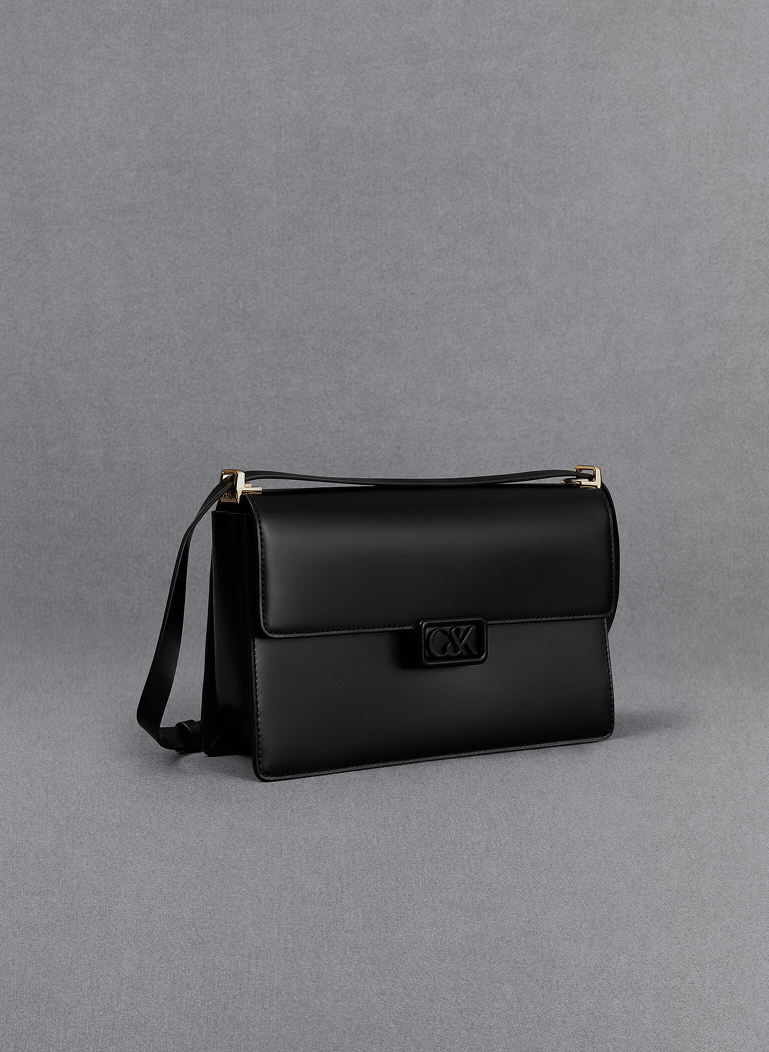 Leather Shoulder Bag, Black, hi-res
