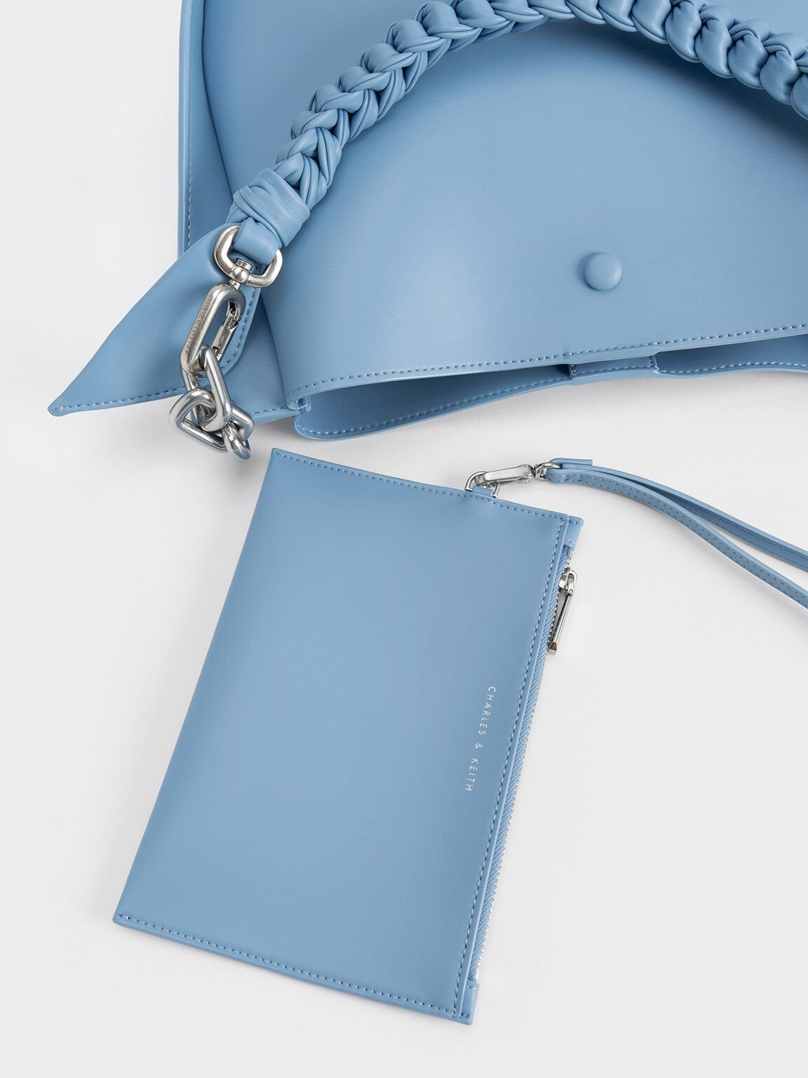 Cleona Braided Handle Shoulder Bag Light Blue