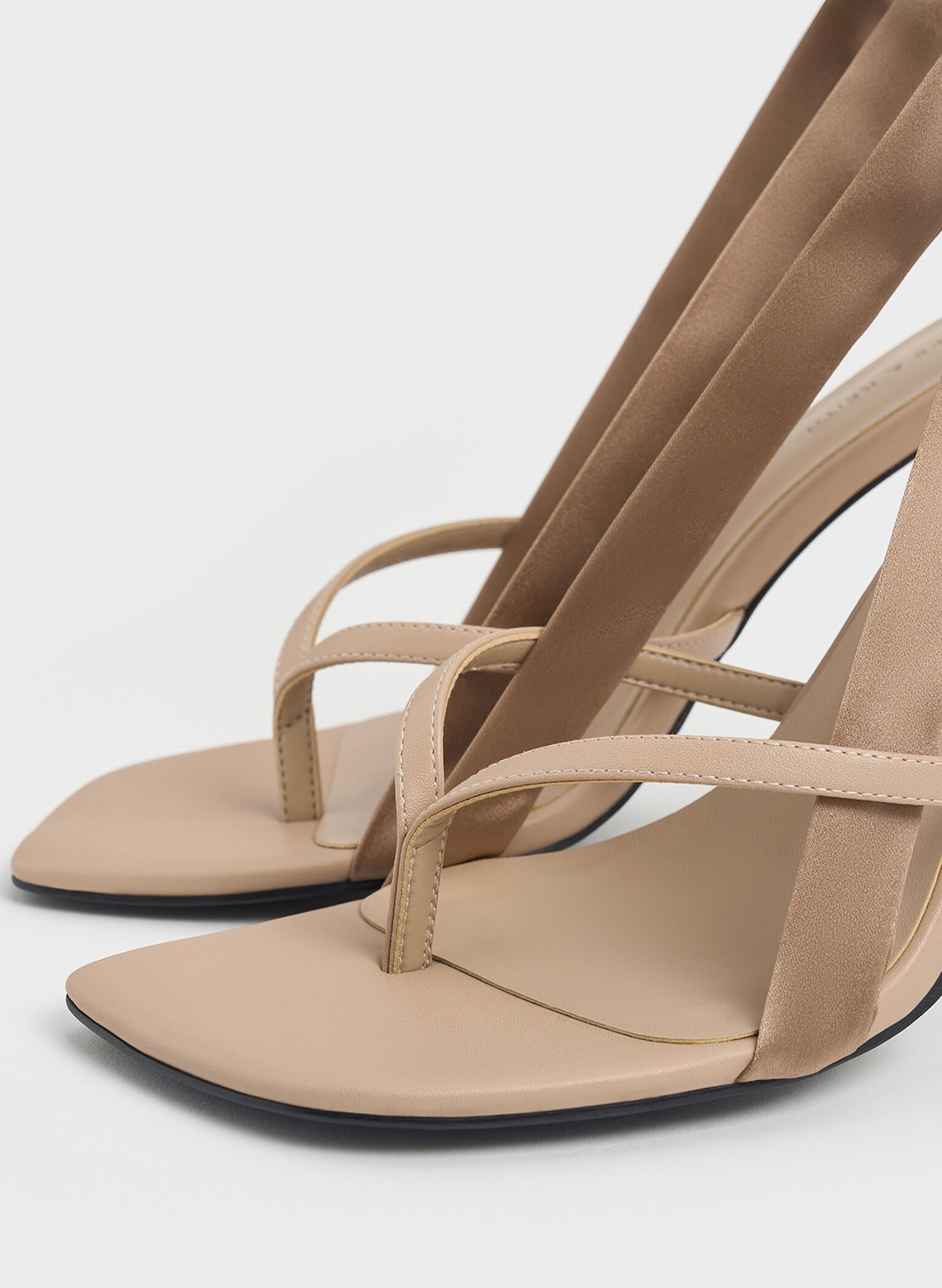 Recycled Polyester Tie-Around Heeled Thong Sandals, Nude, hi-res