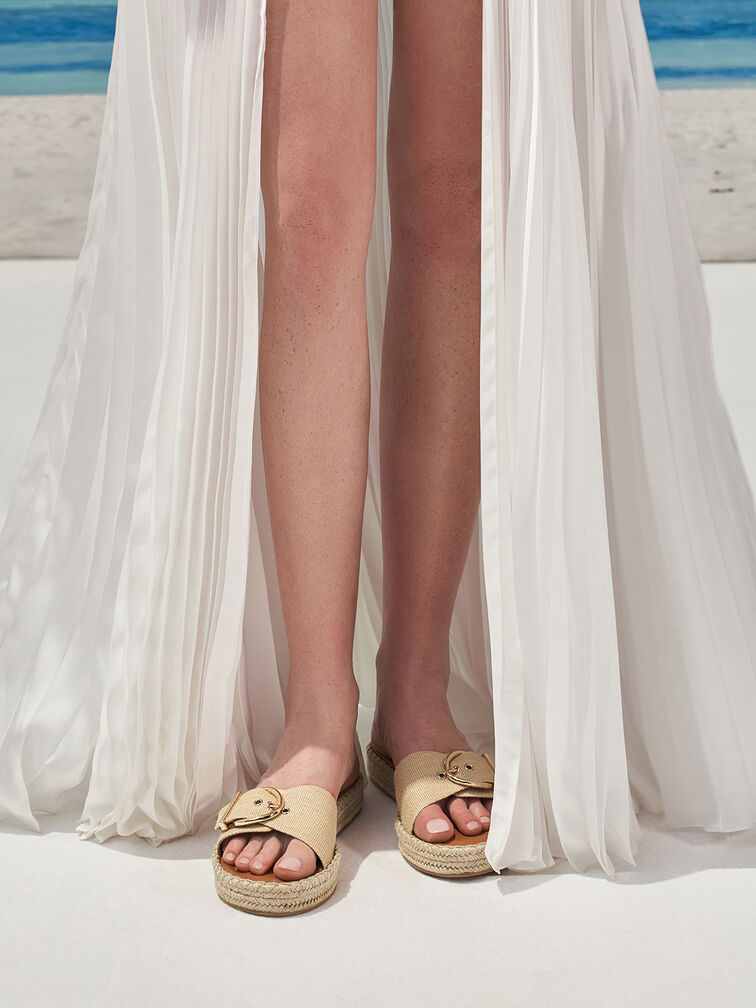 Woven Buckled Espadrille Sandals, Sand, hi-res