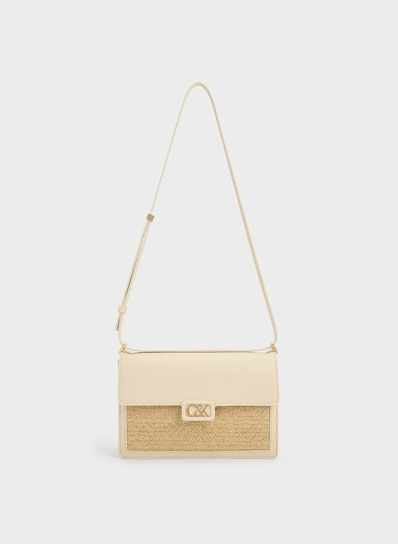 Leather & Raffia Shoulder Bag, Beige, hi-res