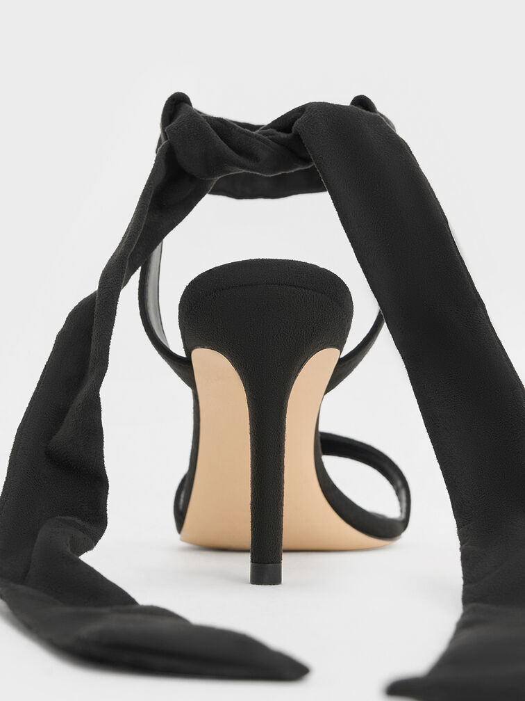 Eliana Textured Tie-Around Heeled Sandals, Black Textured, hi-res