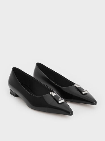Nina Leather Pointed Cap-Toe Flats, Black Box, hi-res