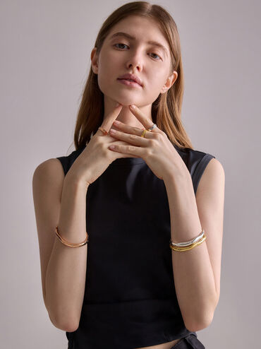 Ottilie Crystal Sculptural Bangle, Brush Gold, hi-res