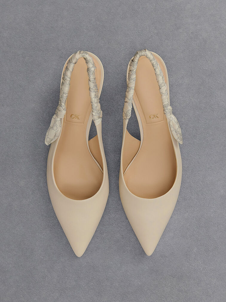 Tully Leather Ruched Print Slingback Pumps, Chalk, hi-res