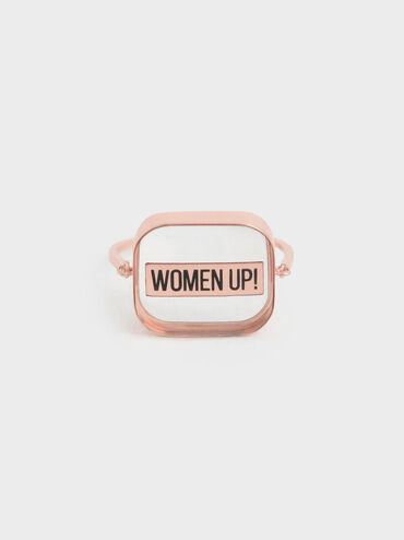 "WOMEN UP!" Acrylic Ring, Rose Gold, hi-res