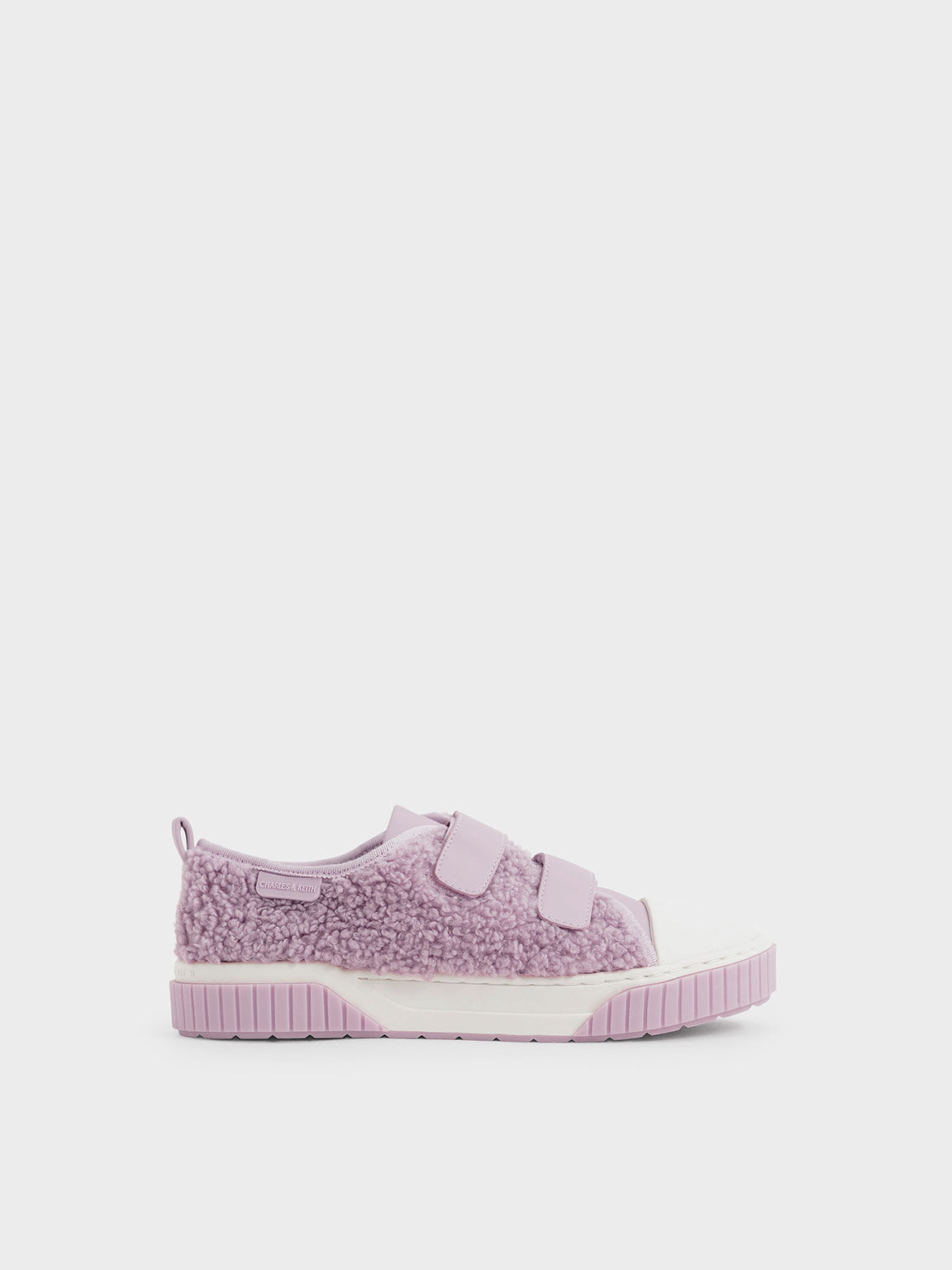 Girls' Velcro Strap Furry Sneakers, Lilac, hi-res
