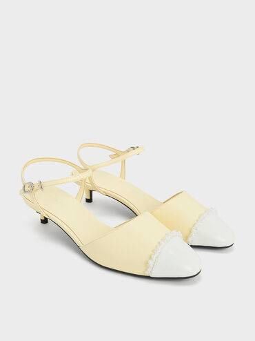 Pearl-Embellished Cap-Toe Kitten Heels, Butter, hi-res