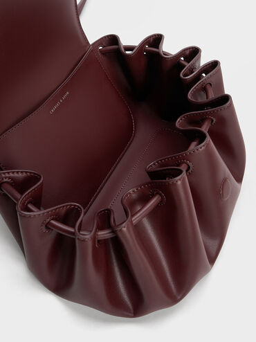 Blossom Curved Flap Crossbody Bag, Dark Chocolate, hi-res