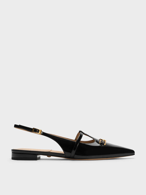 Gabine Leather T-Bar Slingback Flats, Black Box, hi-res