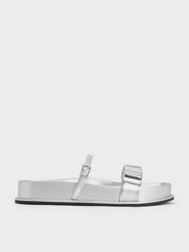 Metallic Crystal-Embellished Double-Strap Sandals, Silver, hi-res