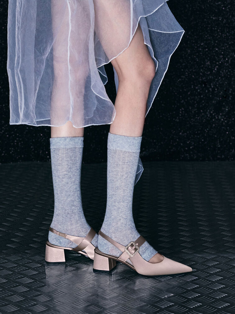 Satin Crystal-Buckle Block-Heel Slingback Pumps, Mauve, hi-res