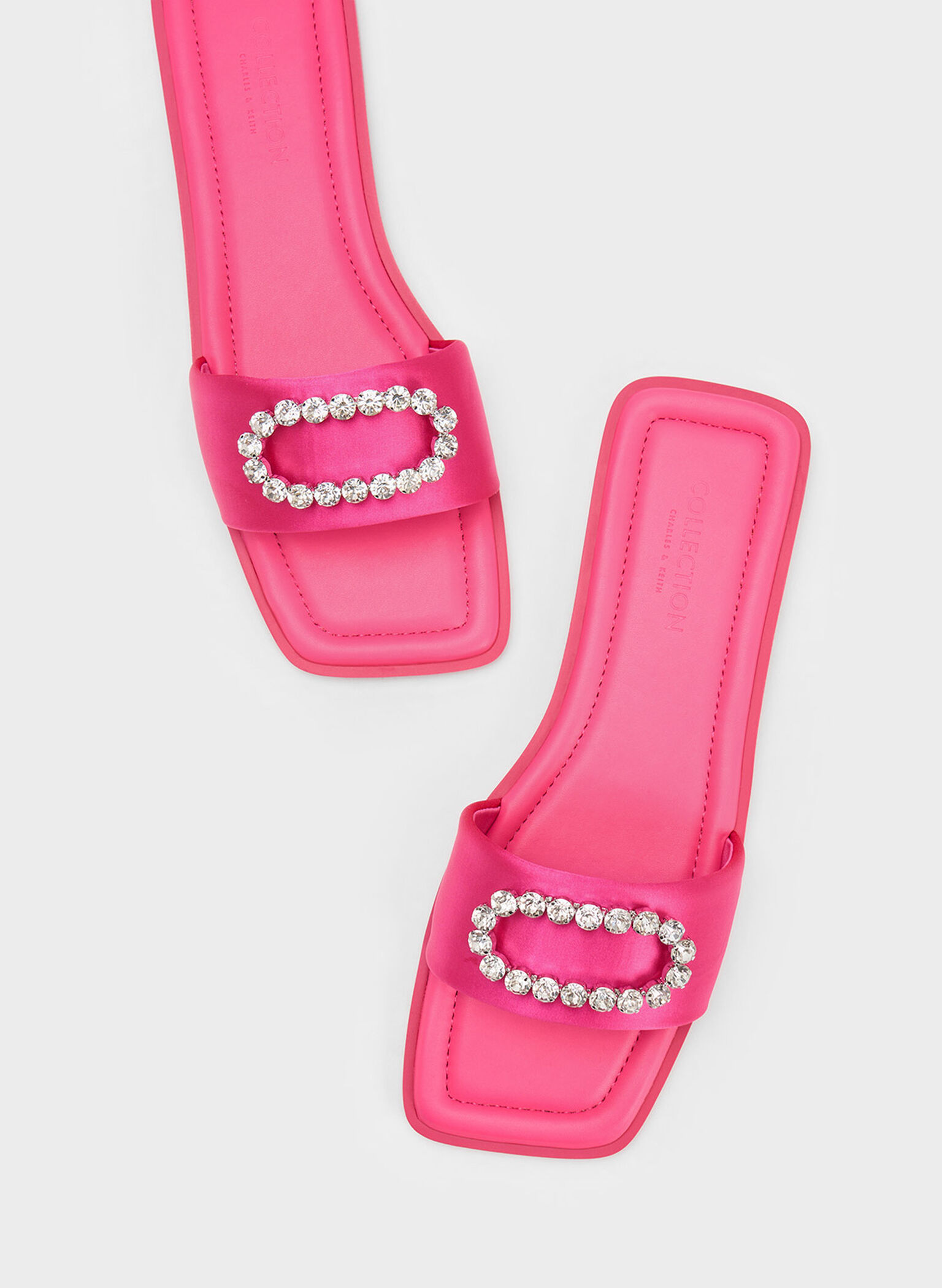 Gem-Embellished Recycled Polyester Slides, Pink, hi-res