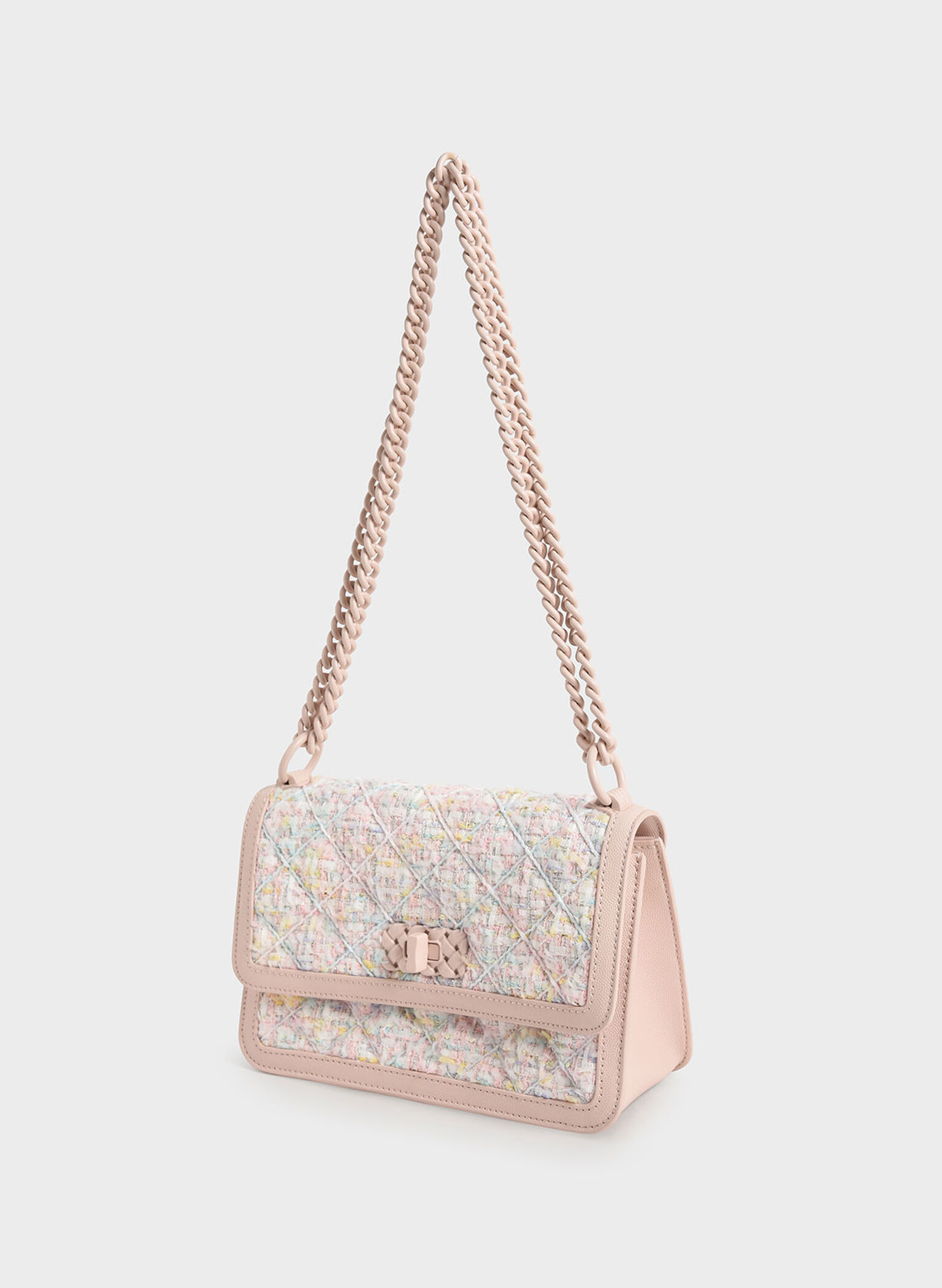 Micaela Tweed Quilted Chain Bag, Light Pink, hi-res