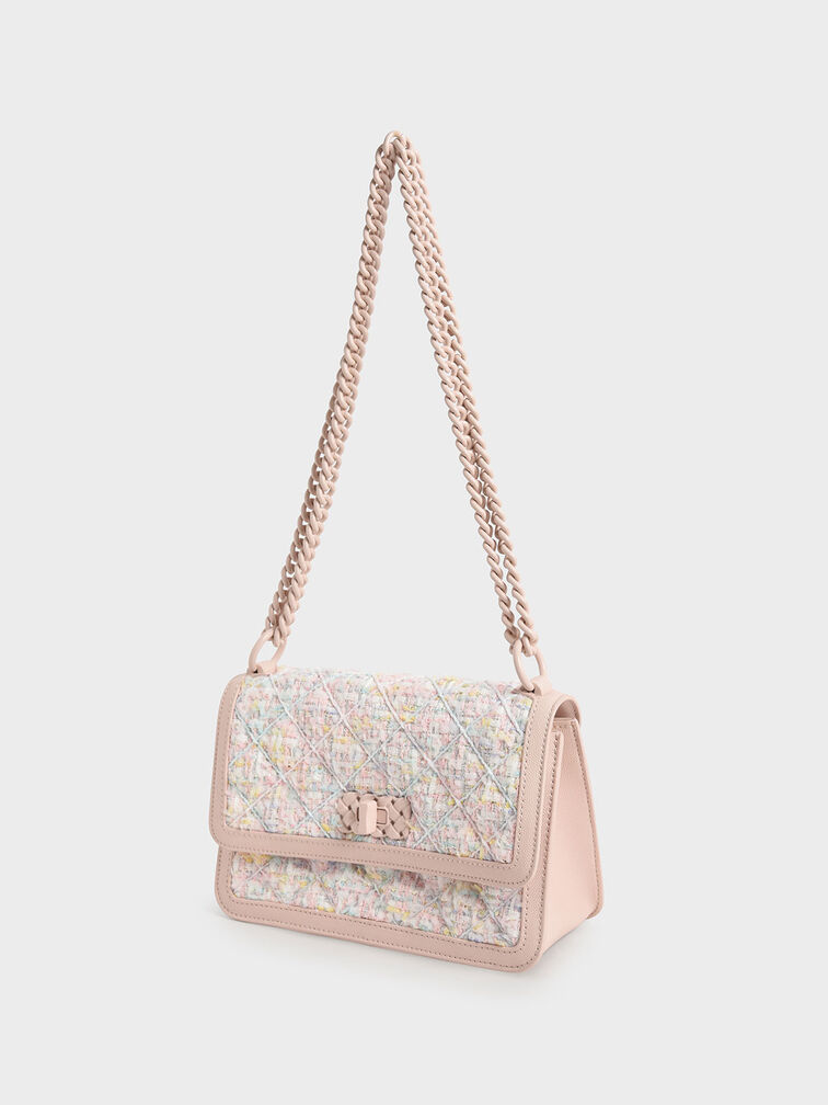Micaela Tweed Quilted Chain Bag, Light Pink, hi-res