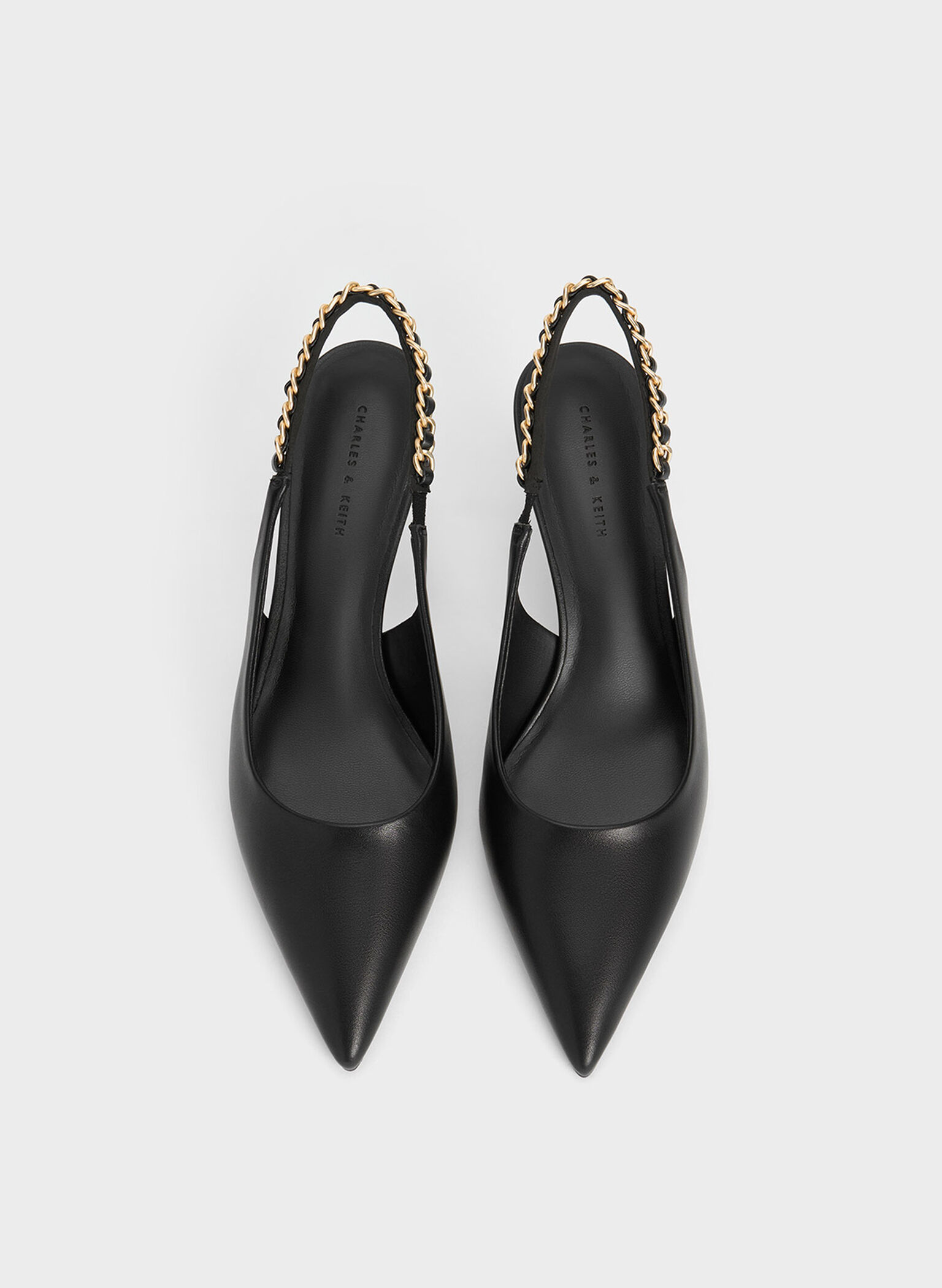 Braided-Chain Slingback Pumps, Black, hi-res