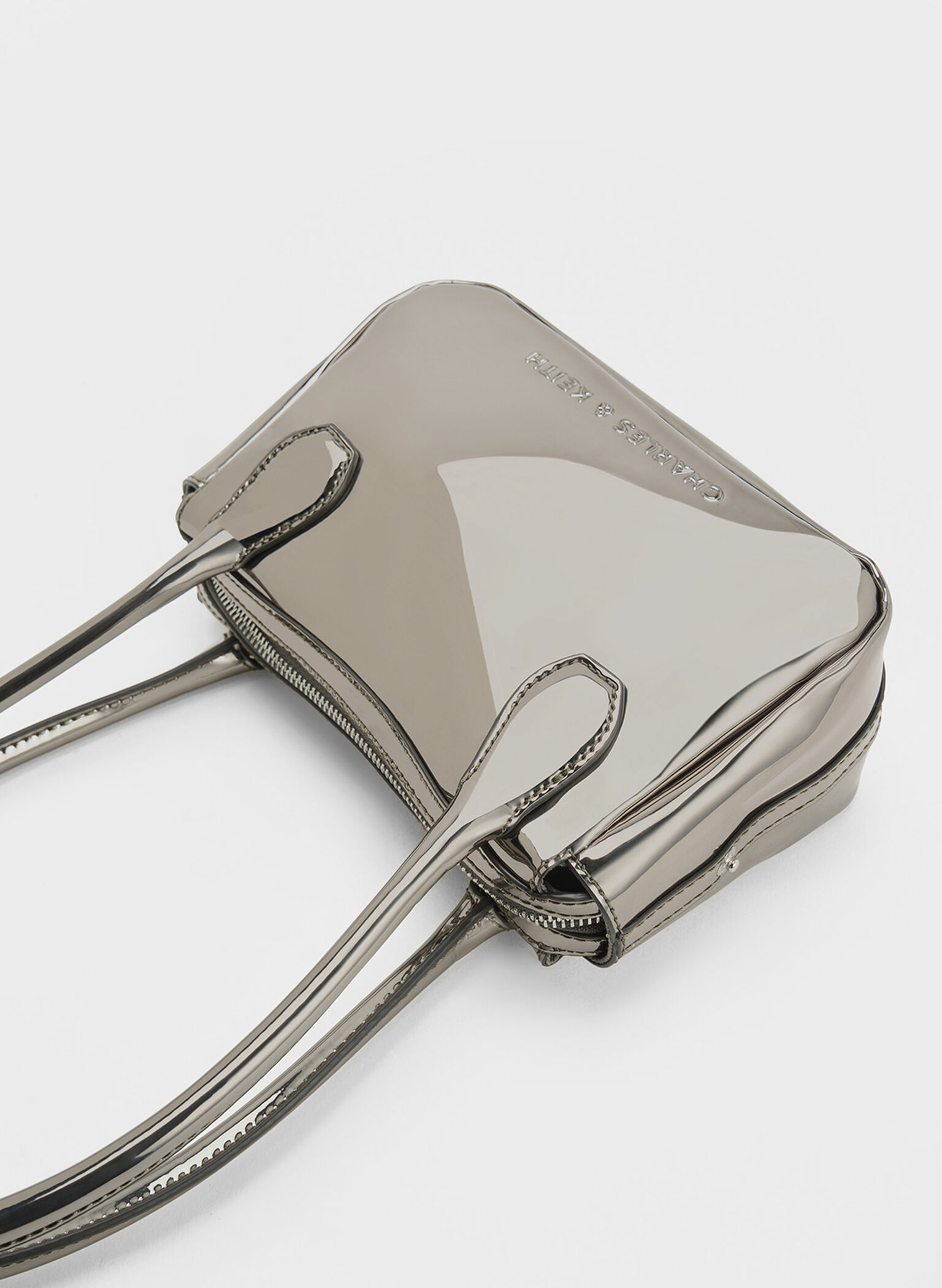 Bosie Metallic Elongated Top Handle Bag, Pewter, hi-res