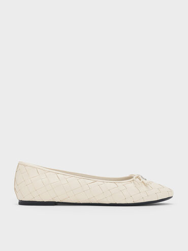 Woven Bow Ballet Flats, Chalk, hi-res