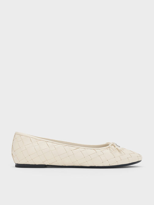 Woven Bow Ballet Flats, Chalk, hi-res