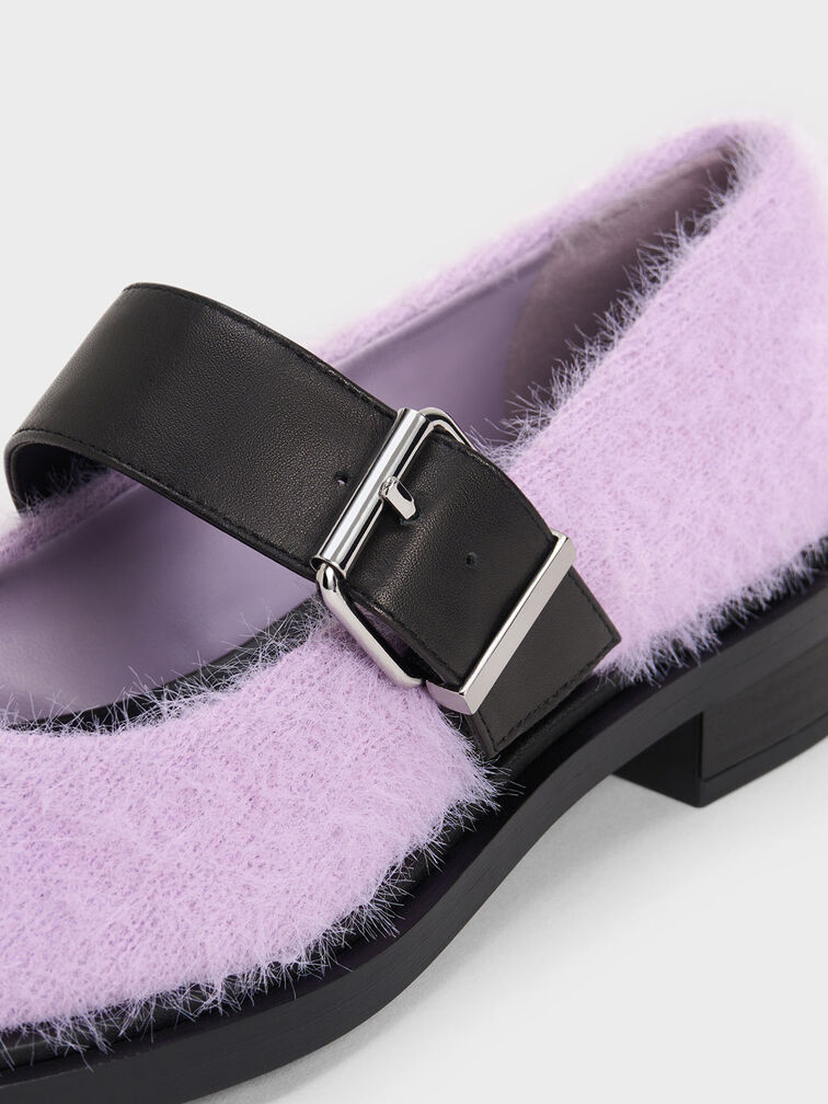 Leather Furry Mary Janes, Lilac, hi-res