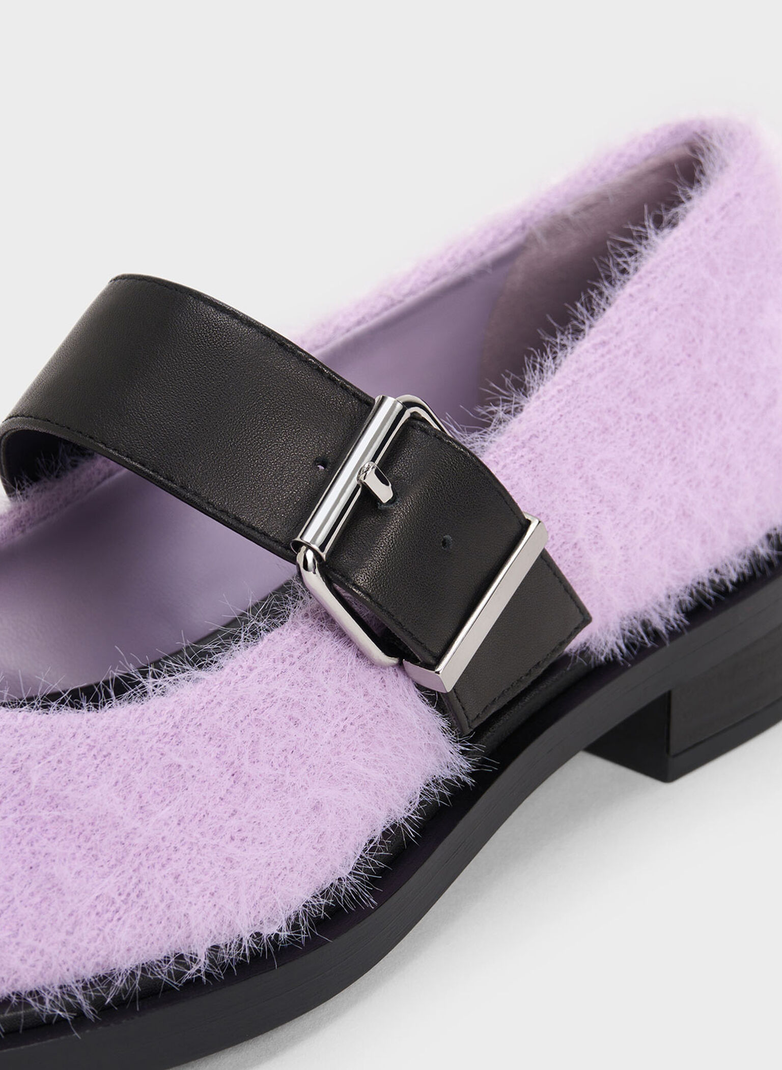 Leather Furry Mary Janes, Lilac, hi-res