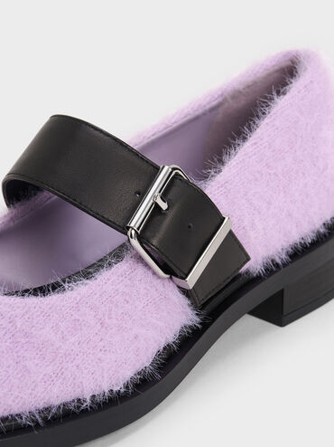 Leather Furry Mary Janes, Lilac, hi-res