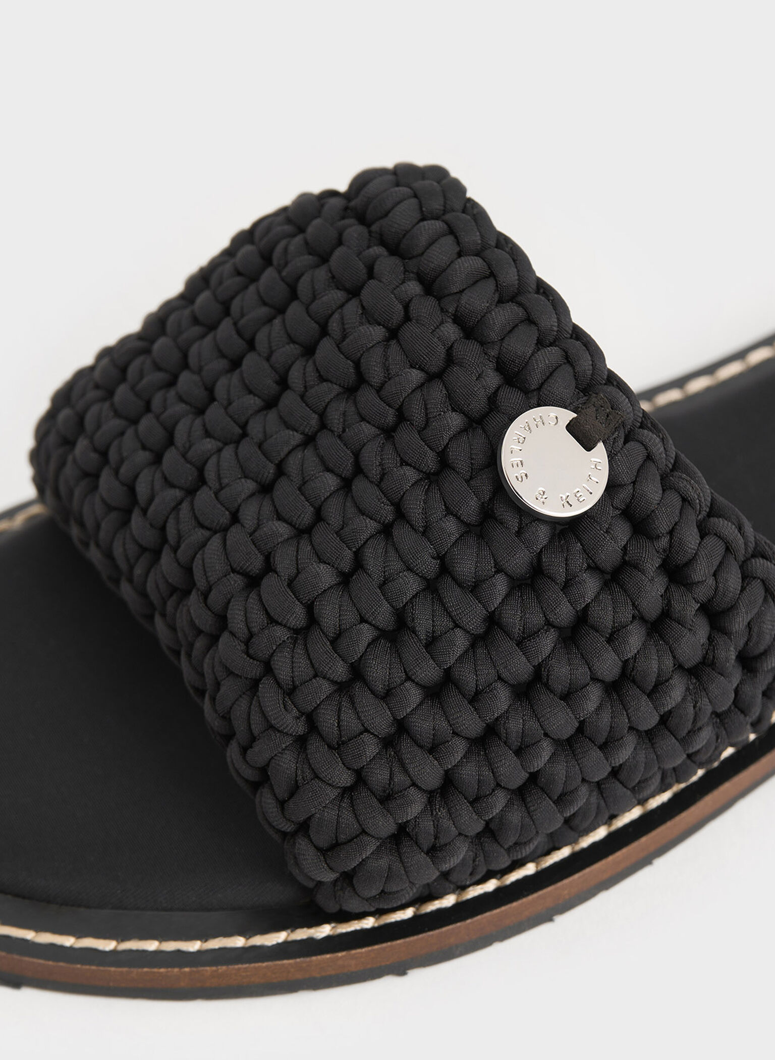 Woven Slide Sandals, Black Textured, hi-res