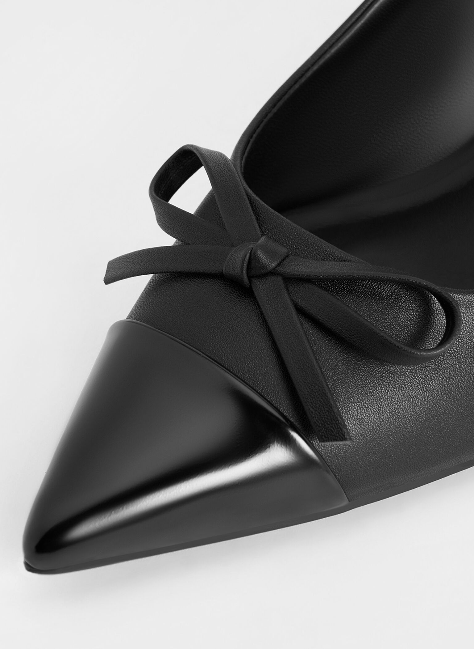 Bow Cap-Toe Kitten-Heel Slingback Pumps, Black, hi-res