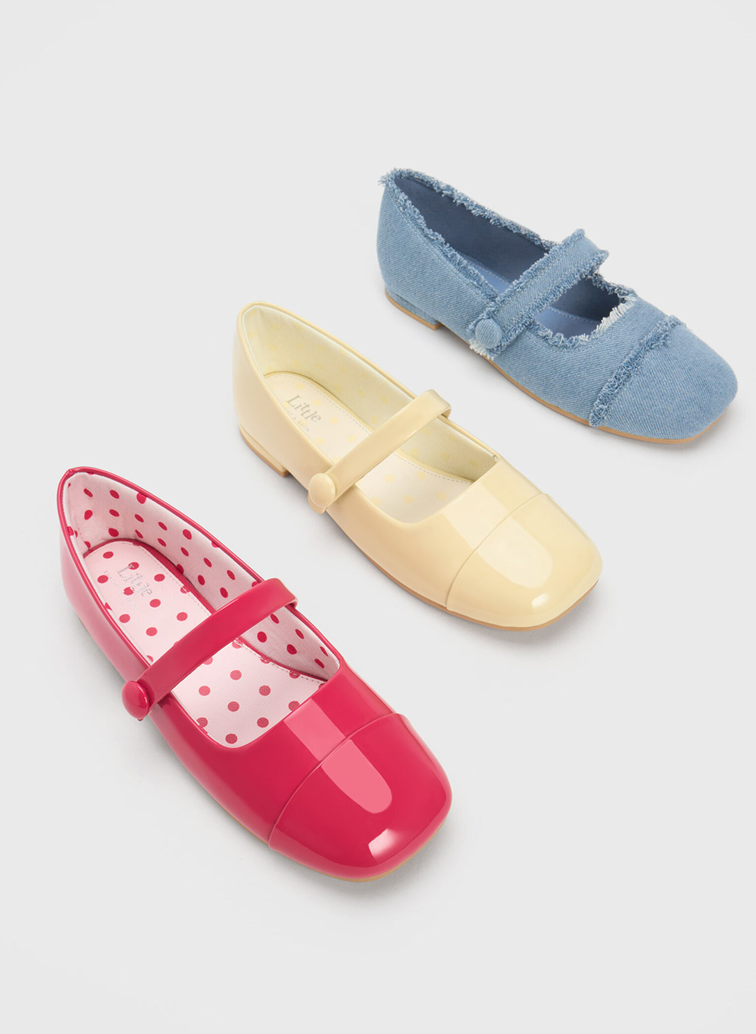 Girls' Denim Mary Jane Flats, Light Blue, hi-res